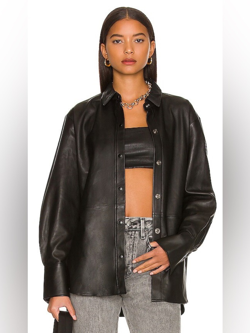 🖤FRAME🖤 Oversized Black Genuine Leather Shirt, Medium